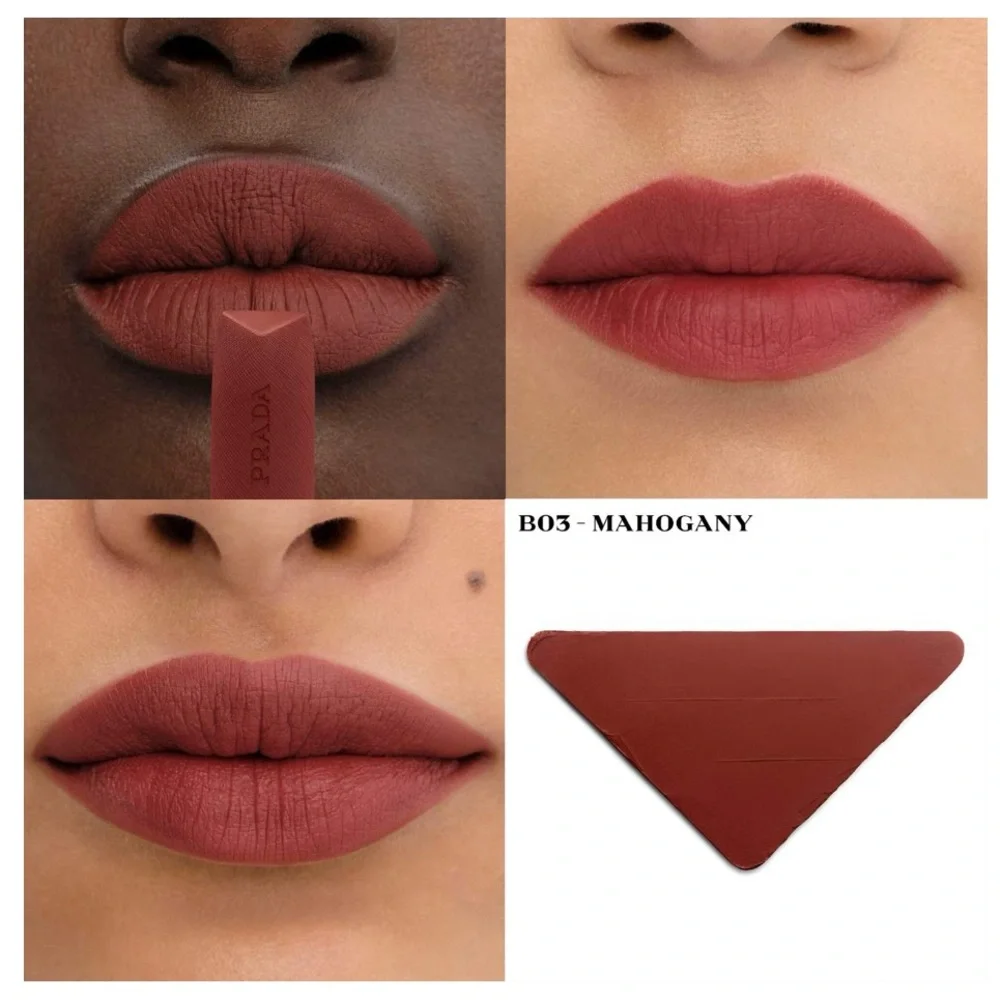 Prada Hyper Matte Lipstick (B03 Mahogany) Maroon Brown Monochrome Lipcolor